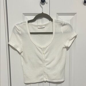 Elodie White Ribbed Button-Down Shirt